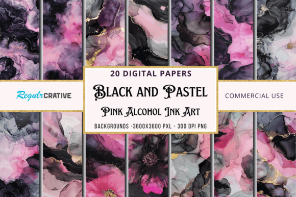Black and Pastel Pink Alcohol Ink Arts: A Designer's Palette