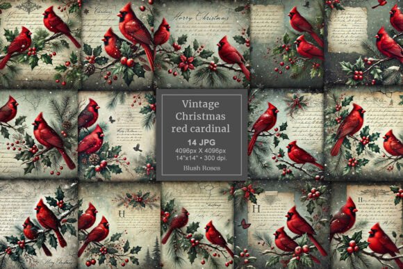 Timeless Holiday Charm: The Vintage Christmas Red Cardinal Paper JPG