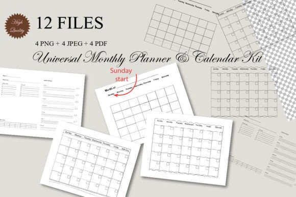 Universal Monthly Planner & Calendar Kit